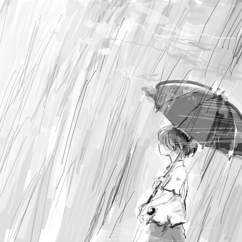 cô gái buồn dưới mưa che ô