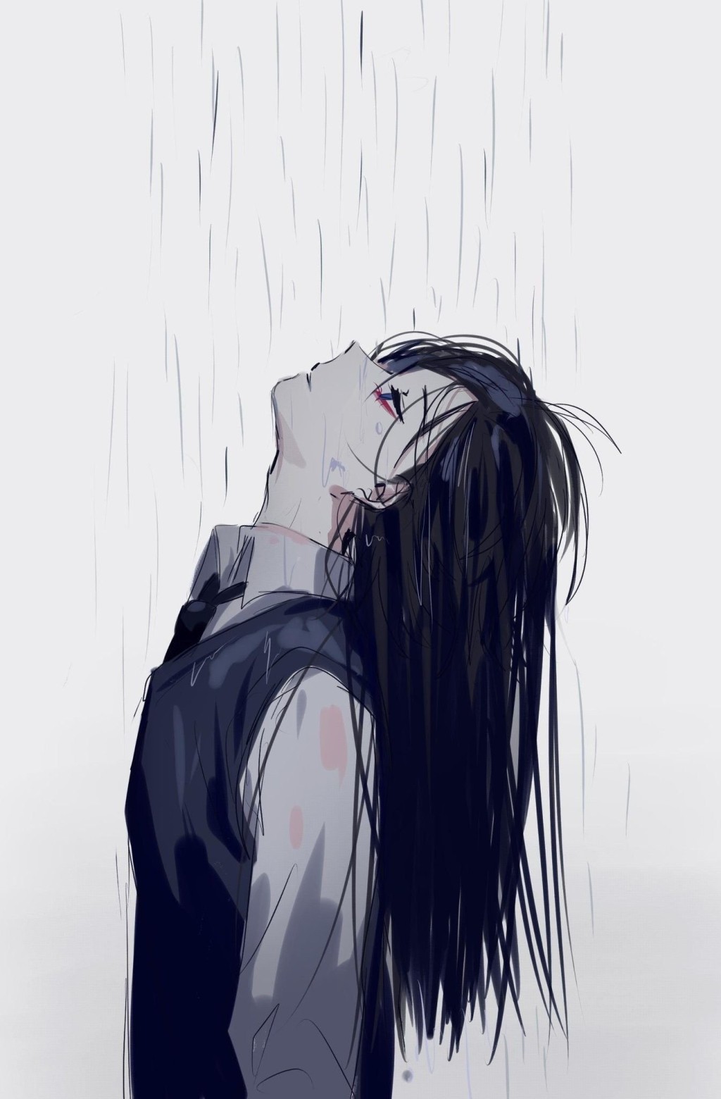 cô gái buồn ngửa cổ dưới mưa