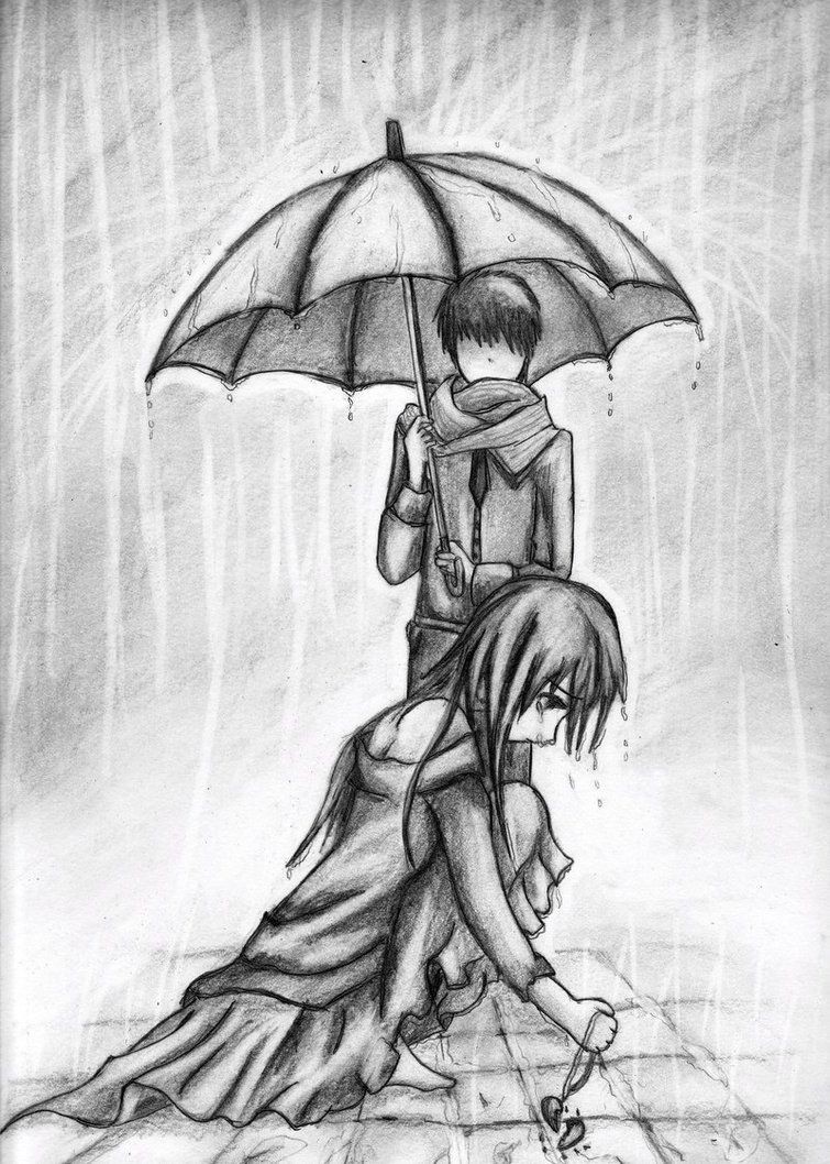 hình ảnh buồn cặp đôi cầm ô che mưa