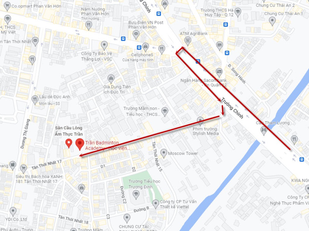 bản đồ đi tới sân cầu lông trần từ trung tâm thành phố