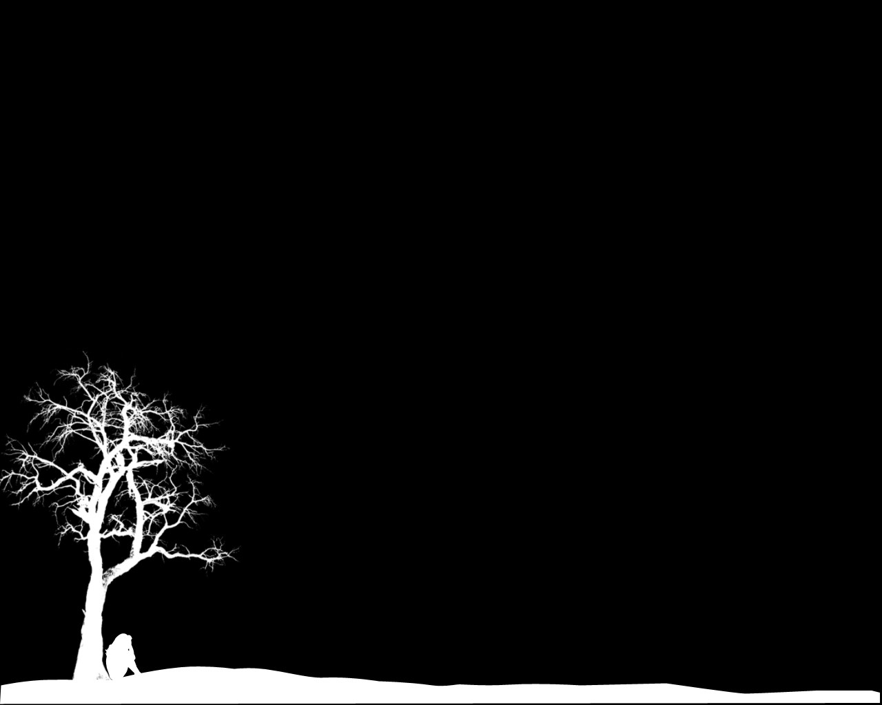 hình nền màu đen trắng ngồi 1 mình dưới gốc cây