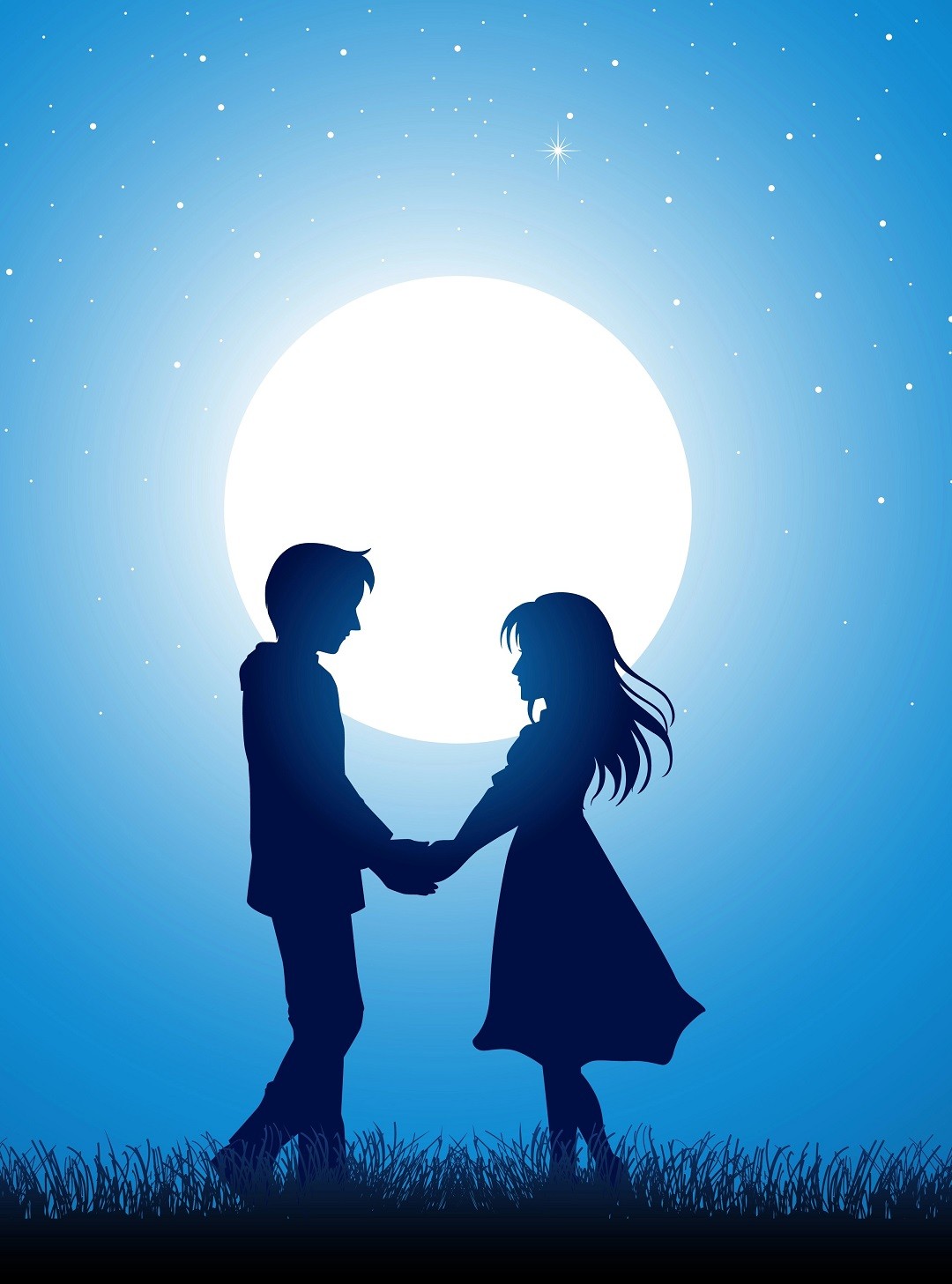 cặp đôi khiêu vũ dưới ánh trăng và bầu trời xanh